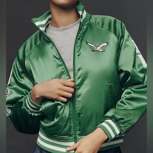 NWOT The Wild Collective x Anthropologie Philadelphia Eagles Bomber Size Small - Picture 2 of 16
